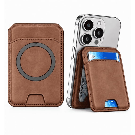 Magnetic Phone Wallet Stand, Card Holder with RFID Blocking for iPhone 18 Pro/Pro Max, iPhone 17/16/15/14/13/12 Series, Brown