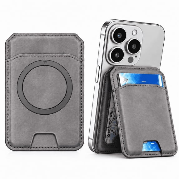 Magnetic Phone Wallet Stand, Card Holder with RFID Blocking for iPhone 18 Pro/Pro Max, iPhone 17/16/15/14/13/12 Series, Gray