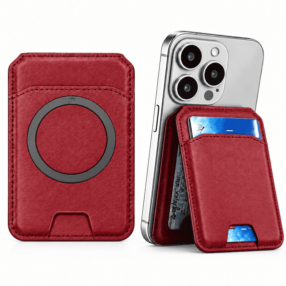Magnetic Phone Wallet Stand, Card Holder with RFID Blocking for iPhone 18 Pro/Pro Max, iPhone 17/16/15/14/13/12 Series, Red