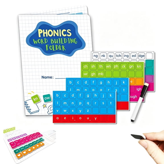 Magnetic Phonics Cards Kit with 142 Magnets and Pen, Alphabet & Sight Words Building Set, Magnets Word Tools for Home Practice