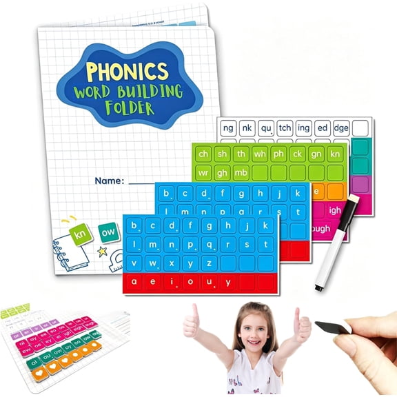 Magnetic Phonics Cards Kit with 142 Magnets and Pen, Alphabet & Sight Words Building Set, Magnets Word Tools for Home Practice