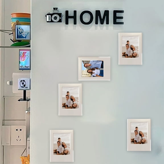 Magnetic Photo Frame, No Drill Adhesive Fridge Picture Frame for Instant Photos, Portable Tabletop Stand and Wall Mount Display, Clear Protective Lens