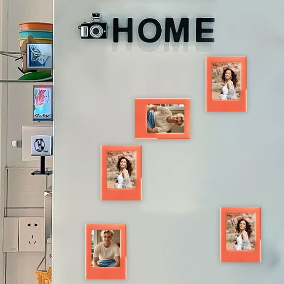 Magnetic Photo Frame, No Drill Adhesive Wall Photo Display Stand, Refrigerator Magnet for Instant Pictures, Small Tabletop Picture Frame(Orange)
