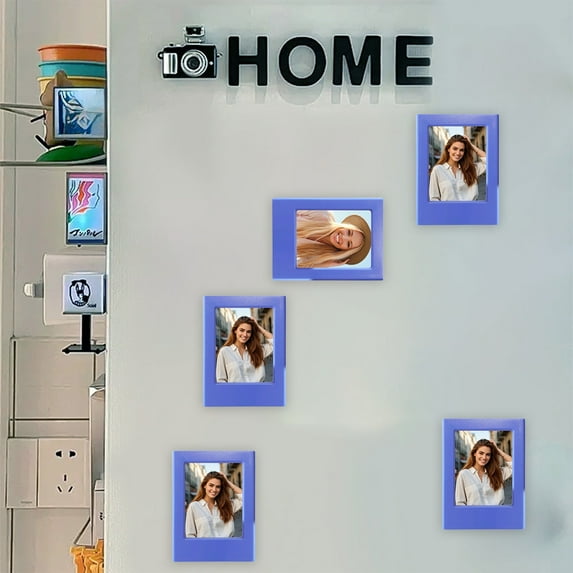 Magnetic Photo Frame Wall Art Display Stand with No-Drill Adhesive Transparent Protective Lens for Refrigerator Office Home Decoration Easy Installation Space Saving