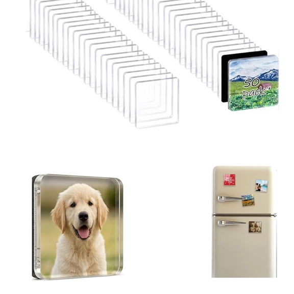 Magnetic Photo Frames 2x2 Inch, 20/30/50 Pack Self-Adhesive Flexible Magnet Squares with Clear Protective Layer, Small Peel and Stick Picture Frames for Refrigerator School Office Decor (50pack)