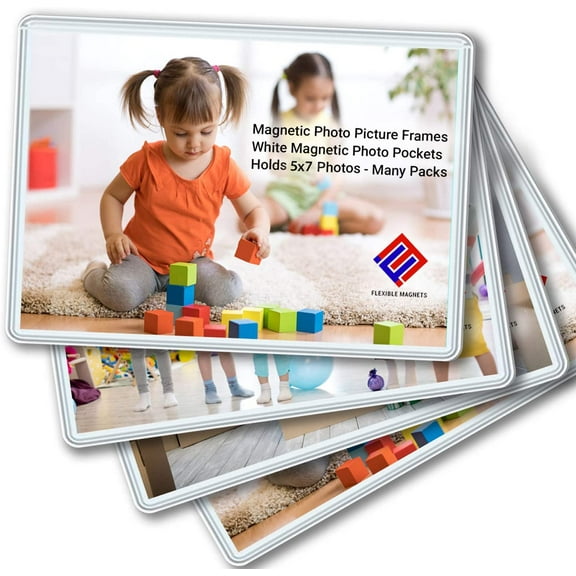 Magnetic Photo Holders for Refrigerator - Magnetic Photo Picture Frames - White Magnetic Photo Pockets - Holds 5x7 Photos (12)