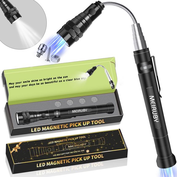 Magnetic Pickup Tool Gifts for Men, Stocking Stuffers for Men Adults, Telescoping Magnet Flashlight Christmas Birthday Gift for Dad, Mens, Him, Husband, Grandpa, Handyman