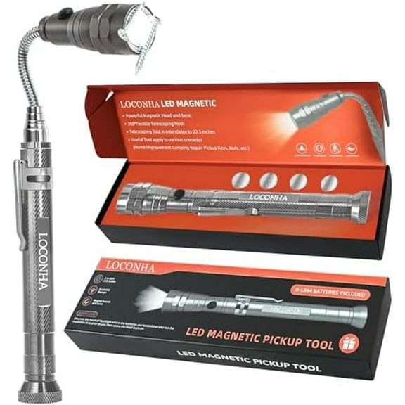 Magnetic Pickup Tool with LED Lights, Telescoping Magnet Flashlight, Cool Gadget Birthday Gifts Christmas Day Gifts for Men, Handyman, Husband, Boyfriend, Him, Father, Dad (1 Pack Silvery)$$
