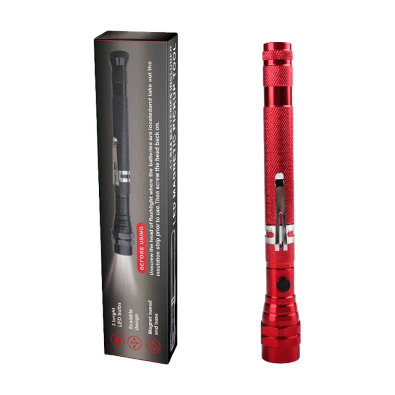 3-Piece Magnetic Pickup Tool Set With Telescoping Sticks - Includes 8 Lb LED Light Magnet