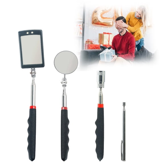 Magnetic Pickup Tool Set Gifts for Men, 360 Swivel Inspection Mirrors, Telescoping Magnet Pickup Tool, Flexible LED Flashlight, Mechanic Tools & Cool Gadgets for Men, Dad, Husband, 4 Pc Set