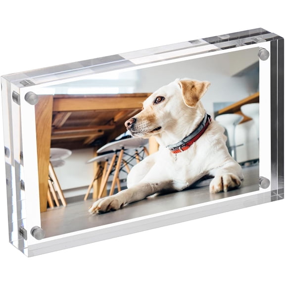 Magnetic Picture Frame 3x5 Clear Acrylic Photo Frames, Frameless Photo Frame Thickness Double Sided Floating Picture Frame, Acrylic Sandwich Frames Desktop Freestanding Magnetic Frames