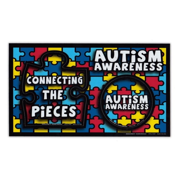 Magnetic Picture Frame - Autism Awareness (Puzzle Piece Design) - Refrigerator Magnet - 9" x 5.25" (3.5" x 4.5" and 3" x 3" Openings For Pictures)