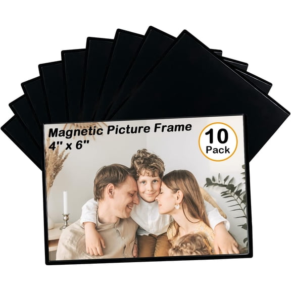 Magnetic Picture Frame, Holds 4x6 Inches Pictures, Reusable Black Magnet Fridge Photo Sleeves for Refrigerator, Locker,Office Cabinet