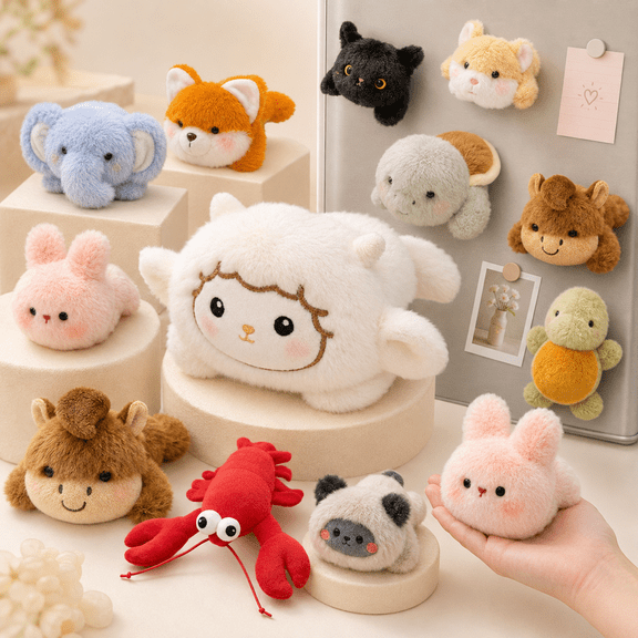 Magnetic Plush Car Decor, Soft Magnetic Animal Ornament with Fluffy Texture, 5.91 Inch Cute Decoration for Refrigerator Locker Office Cabinet and Vehicle Interior(Blue Elephant)