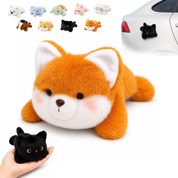 Magnetic Plush Cat Car Decor, Cute Cat Car Accessory for Side Mirror Dashboard Rearview Mirror, Kawaii Plush Animal Magnet for Refrigerator Locker Office Desk, Soft Black Cat Ornament Gift (#A)