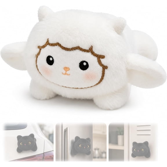 Magnetic Plush Cat Car Decor – Soft Animal Car Plush Toy for Trucks SUVs, Fridge, Home & Kitchen, Cute Sticker-Style Plush Toy with Strong Magnetic Back (Sheep)