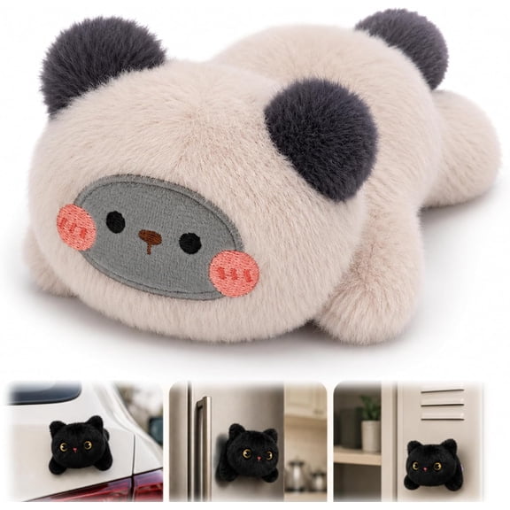 Magnetic Plush Cat Car Decor – Soft Animal Car Plush Toy for Trucks SUVs, Fridge, Home & Kitchen, Cute Sticker-Style Plush Toy with Strong Magnetic Back (White cat)