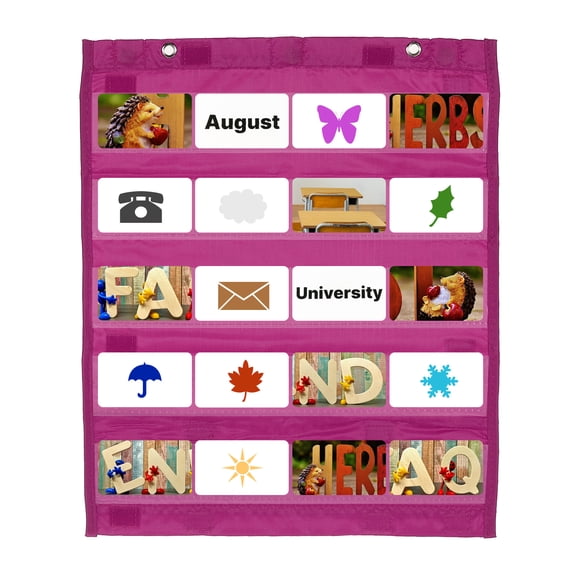 Magnetic Pocket Chart, Small Pocket Chart Mini Double Sided Classroom Pocket Chart Organizer Wall Hanging for Classroom Supplies, Plum Red