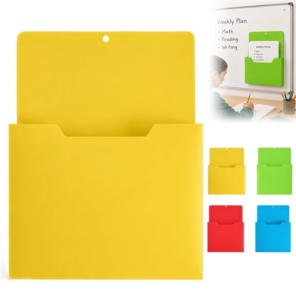 Magnetic Pocket Folders for Whiteboard, Colorful Hanging Storage Pockets for Papers, Notes, Worksheets, Classroom Office Wall Organization