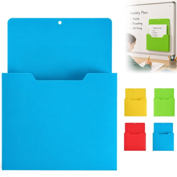 Magnetic Pocket Folders for Whiteboard, Colorful Hanging Storage Pockets for Papers, Notes, Worksheets, Classroom Office Wall Organization