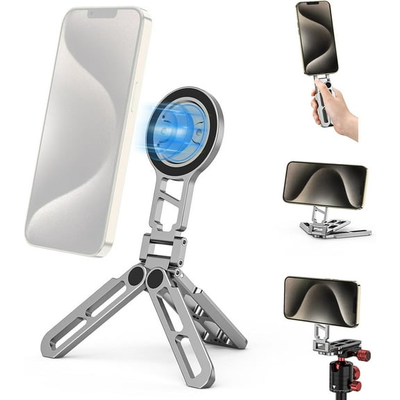 Magnetic Pocket Phone Tripod Foldable Compatible with Magsafe for iPhone 16/15/14/13/12 Plus Pro Max Series, Upgrade Mini Cell Phone Tripod Mount Handle Smartphone Desk Stand Travel All in One