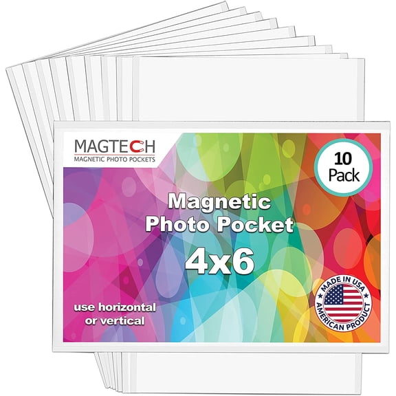 Magnetic Pocket Picture Frame, White, Holds 4 x 6 Inches Photos, 10, Made in the USA Pack (14610)
