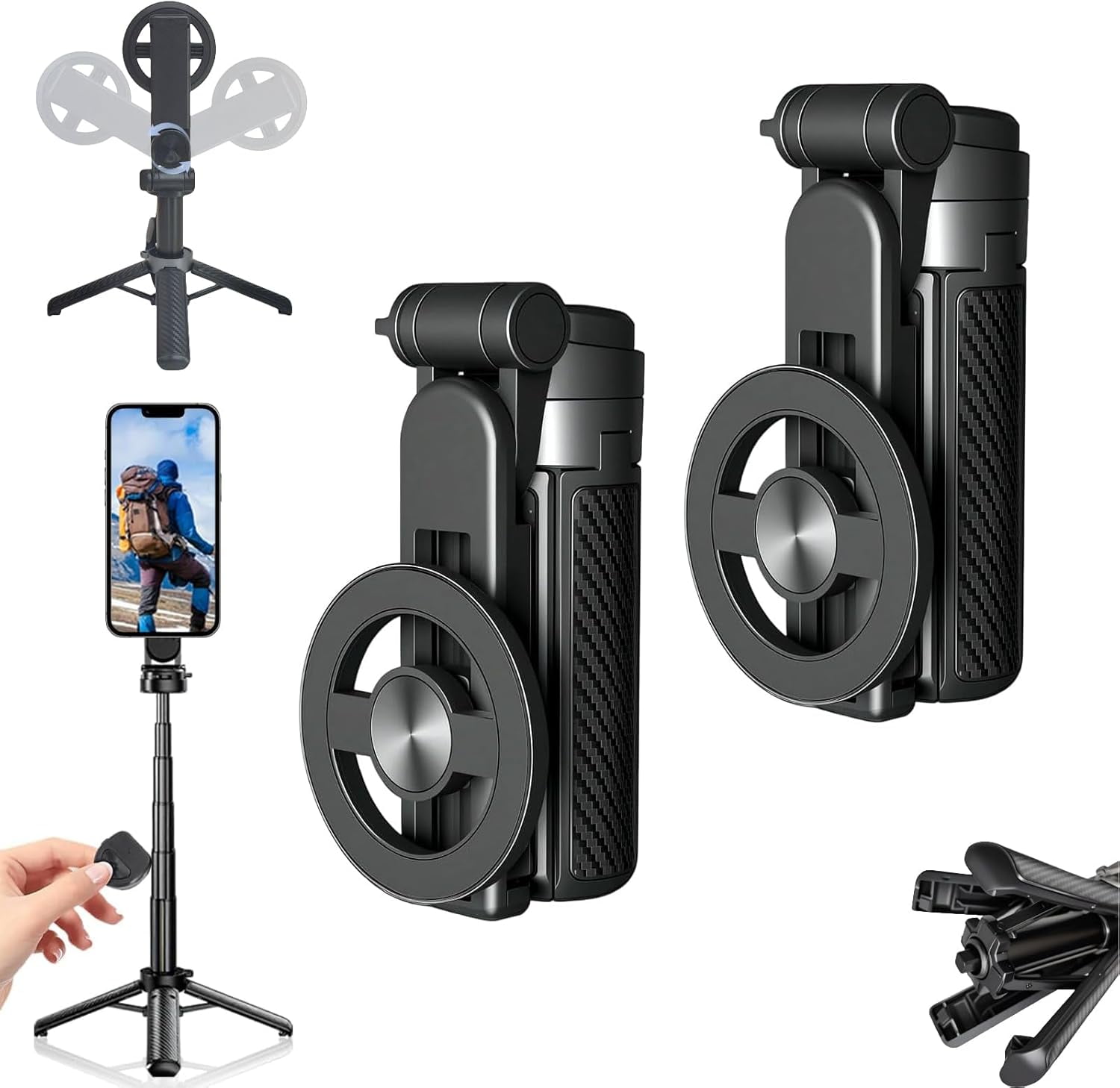 Magnetic Pocket Selfie Stick, 2026 New 4-in-1 Multifunctional 360° Rotation Magnetic Selfie Stick, Phone Tripod Stand with Wireless Remote, Extendable Detachable for Home, Travel, Vlogging