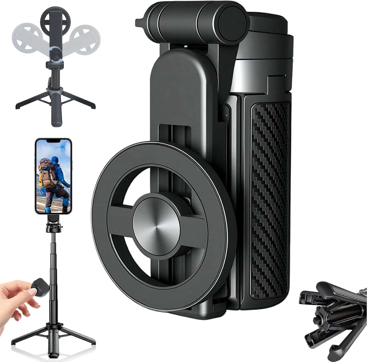 Magnetic Pocket Selfie Stick, 2026 New 4-in-1 Multifunctional 360° Rotation Magnetic Selfie Stick, Phone Tripod Stand with Wireless Remote, Extendable Detachable for Home, Travel, Vlogging