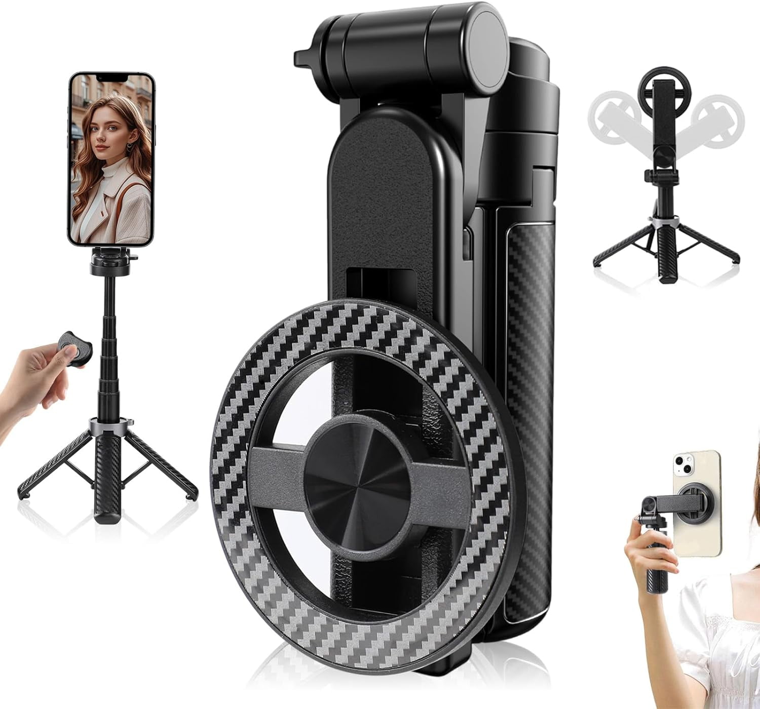 Magnetic Pocket Selfie Stick, 2026 New 4-in-1 Multifunctional 360° Rotation Magnetic Selfie Stick with Wireless Remote Control, Extendable Mag Tripod Phone Stand