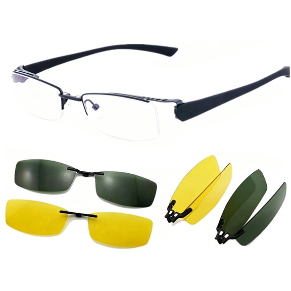 Magnetic Polarized Clip on Myopia Glasses Half Rim Eyeglasses Frame Night Driving Sunglasses for Men
