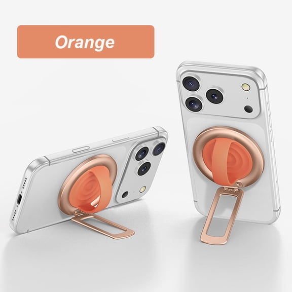 Magnetic Pop Socket,Magnetic Phone Grip,Magnetic Phone Grip & Stand for Desk,2.4IN Bed & On-the-Go – Compatible,Secure One-Hand Hold(Orange)