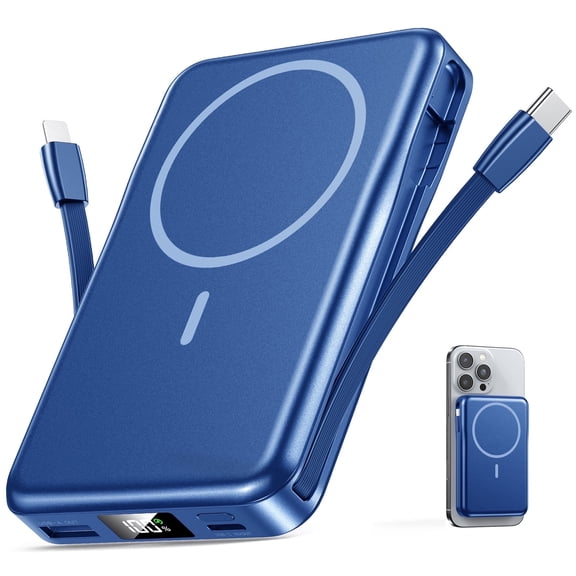 Magnetic Portable Charger, 10000mAh Power Bank, 5 in 1 Portable Charger with Built in Cable, 20W Fast Charging for Battery Pack Compatible with iPhone 17/16/15/14/13 , Samsung Series
