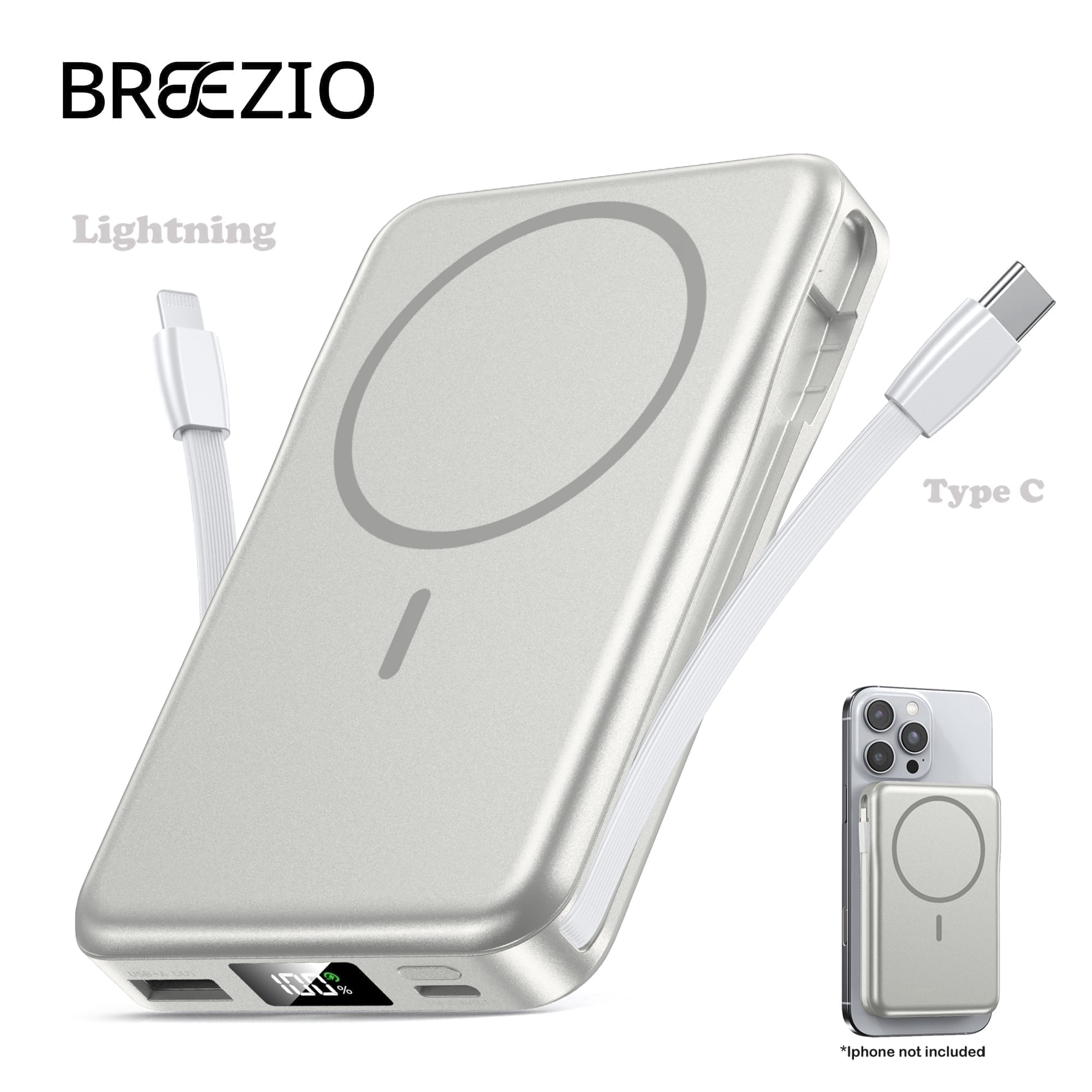 Magnetic Portable Charger, 10000mAh Power Bank, 5 in 1 Portable Charger with Built in Cable, 20W Fast Charging for Battery Pack Compatible with iPhone 17/16/15/14/13,Samsung Series