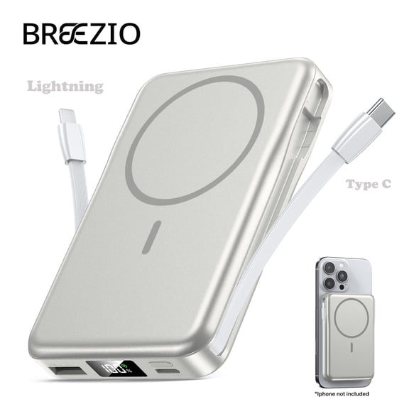 Magnetic Portable Charger, 10000mAh Power Bank, 5 in 1 Portable Charger with Built in Cable, 20W Fast Charging for Battery Pack Compatible with iPhone 17/16/15/14/13,Samsung Series