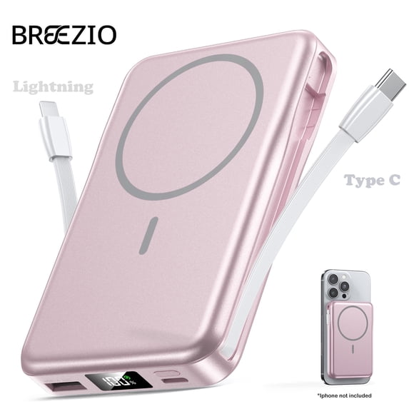 Magnetic Portable Charger, 10000mAh Power Bank, 5 in 1 Portable Charger with Built in Cable, 20W Fast Charging for Battery Pack Compatible with iPhone 17/16/15/14/13 , Samsung Series