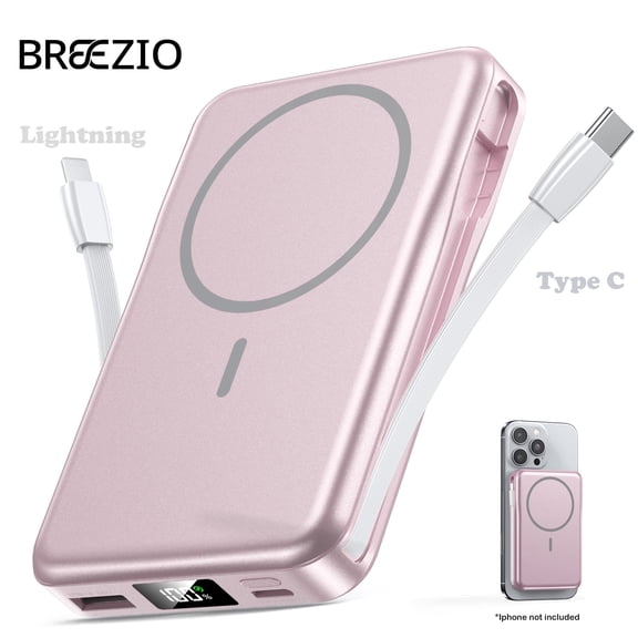 Magnetic Portable Charger, 10000mAh Power Bank, 5 in 1 Portable Charger with Built in Cable, 20W Fast Charging for Battery Pack Compatible with iPhone 17/16/15/14/13 , Samsung Series