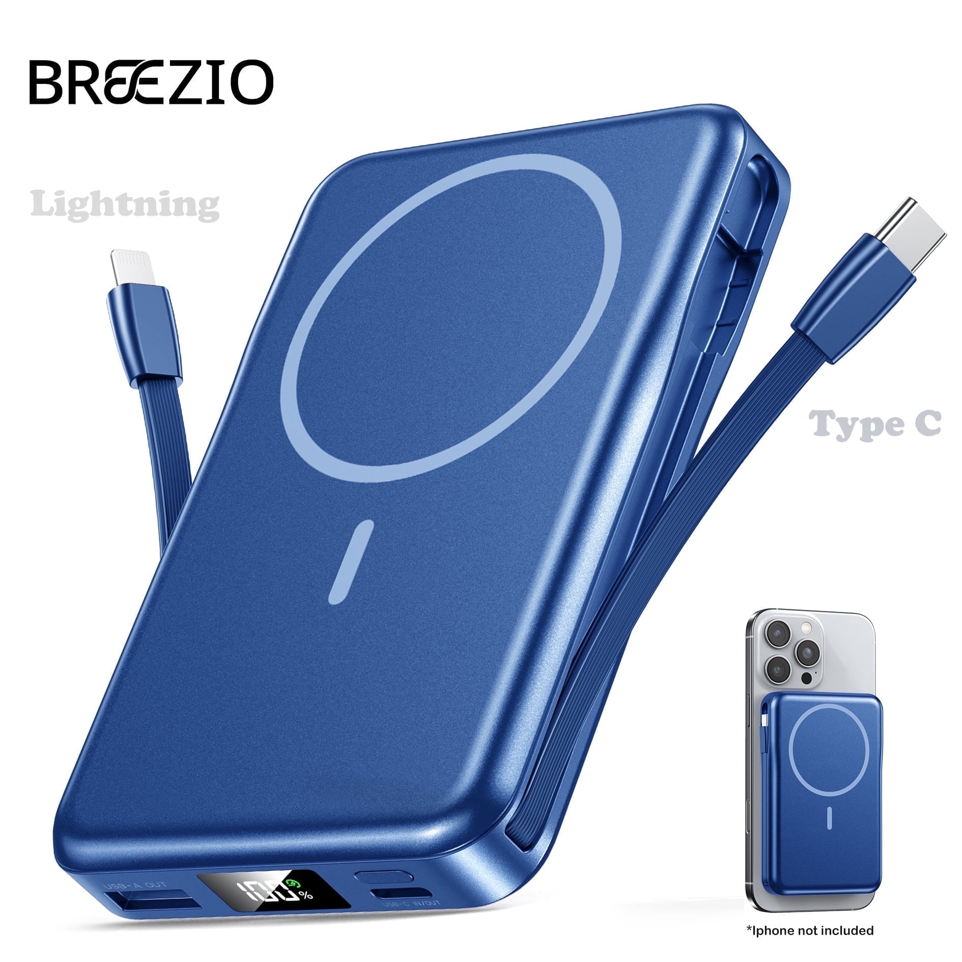 Magnetic Portable Charger, 10000mAh Power Bank, 5 in 1 Portable Charger with Built in Cable, 20W Fast Charging for Battery Pack Compatible with iPhone 17/16/15/14/13 , Samsung Series