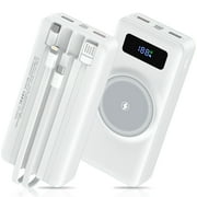 Magnetic Portable Charger Power Banks for iPhone Cell Phones with Built in Cables,HopePow 20000mAh LED Power Display Charging Banks Compatible with iPhone 16 Plus/Pro Max/15//14 Series,Android,White