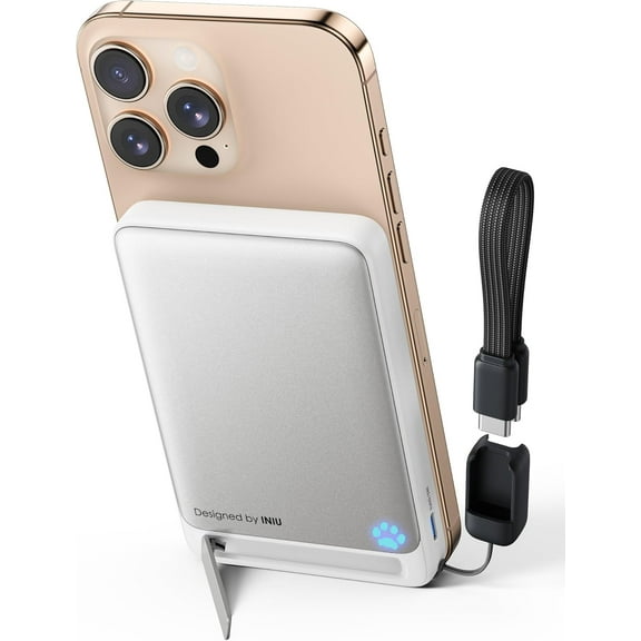 Magnetic Portable Charger, Ultra Slim Qi2 Certified 10000mAh 45W Fast Charging Power Bank, Wireless Battery Pack with Foldable Stand, Phone Charger Only for iPhone 16/15/14/13/12 Series, White