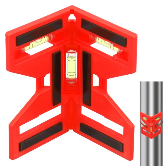 Magnetic Post Level Includes Elastic Loop for Hands-Free Work and 3 Vials for Easy Plumb and Level Reads Red