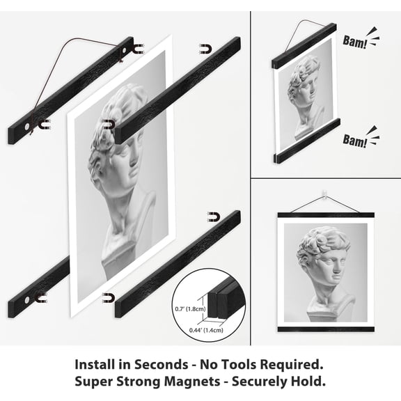 Magnetic Poster Hanger Frame for 40x60 40x50 40x27 Movie Music Posters Wall Art, Black Wood Picture Frames for Large Canvas Diamond Map Decor, Living Room Calendar Banner Tapestry Photo Hanging Stand