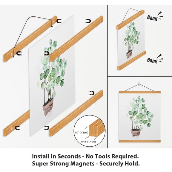 Magnetic Poster Hanger Frame for 48x36 48x32 48x24 Movie Music Posters Wall Art, Teak Wood Picture Frames for Large Canvas Diamond Map Decor, Living Room Calendar Banner Tapestry Photo Hanging Stand