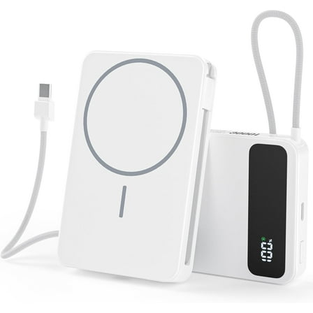 Magnetic Power Bank, 10,000mAh Wireless Portable Charger  Compatible for Mag-Safe 15W Fast Charging,with USB-C Cable 22.5W In/Out Compatible for iPhone 17/16/15/14/13/12 Series, AirPods & More -white