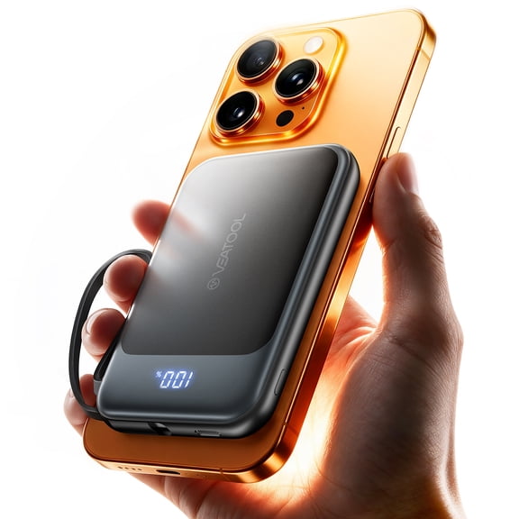 Magnetic Power Bank 10000mAh, Wireless Portable Charger Battery Pack with 22.5 W Max Fast Charging,Built in USB-C Cable, Smart LED Display for iPhone 17/16/15/14 Series,Samsung