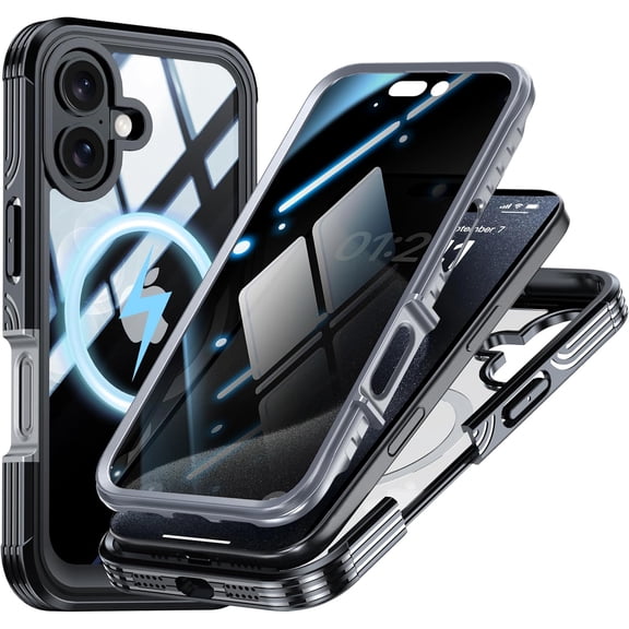 Magnetic Privacy Case for iPhone 16 [Military Grade Protection] [Compatible with MagSafe] Anti Peep Privacy Screen Tempered Glass Soft Edge Full Body Shockproof Anti Spy Mag-Safe Case Cover