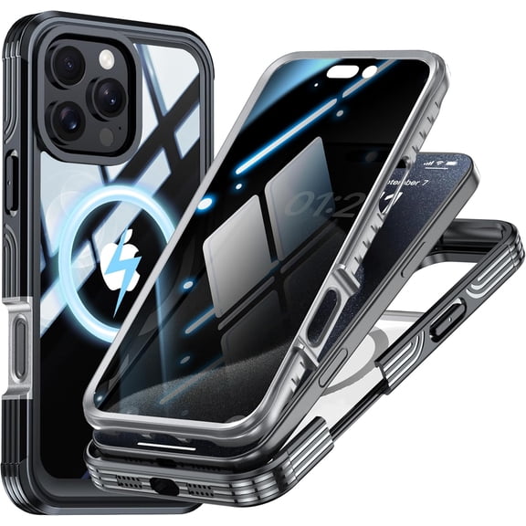 Magnetic Privacy Case for iPhone 16 Pro Max [Military Grade Protection] [Compatible with MagSafe] Anti Peep Privacy Screen Tempered Glass Soft Edge Full Body Shockproof Anti Spy Mag-Safe Case Cover