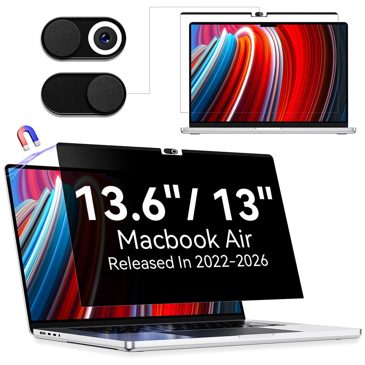 Magnetic Privacy Screen for Macbook Air 13.6/13 inch (2022-2026, M2, M3, M4, M5), Removable Anti Spy Blue Light Glare Protector, Laptop Privacy Filter for Mac Pro 13.6 in