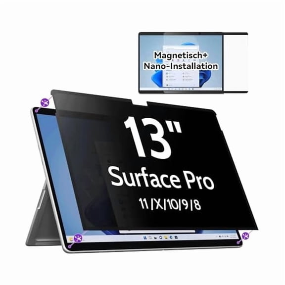 Magnetic Privacy Screen for Microsoft Surface Pro 11/10/9/8/X, Surface Pro Privacy Filter 13 Inch, Anti-Glare Blue Light Laptop Computer Monitor Screen Protector