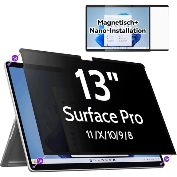 Magnetic Privacy Screen for Microsoft Surface Pro 11/10/9/8/X, Surface Pro Privacy Filter 13 Inch, Anti-Glare Blue Light Laptop Computer Monitor Screen Protector