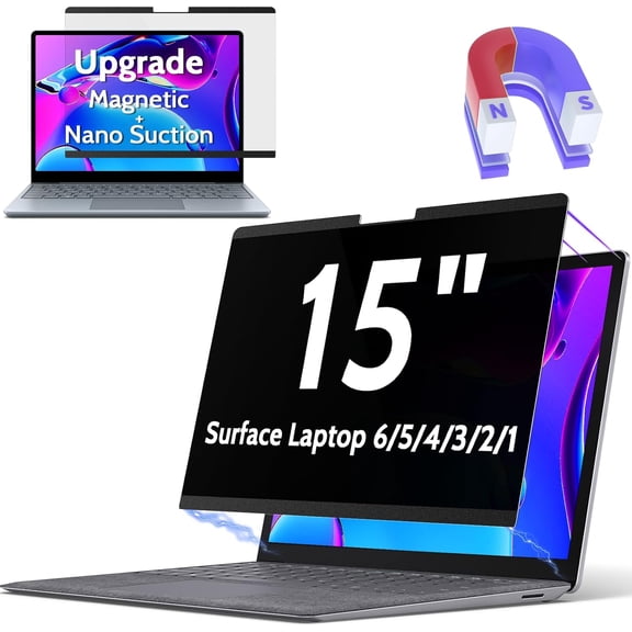 Magnetic Privacy Screen Surface Laptop 6/5/4/3/2/1 15 Inch, Removable Anti Blue Light Glare Filter, Black Security Private Apy Block Protector